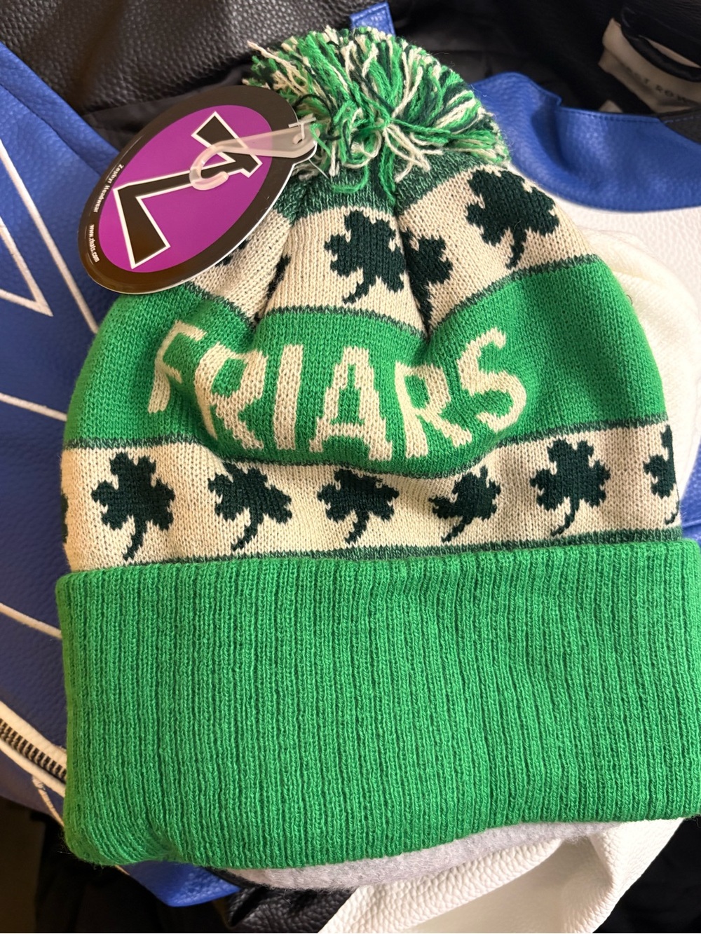 Zephyr Green and Cream Friars Pom Knit Beanie